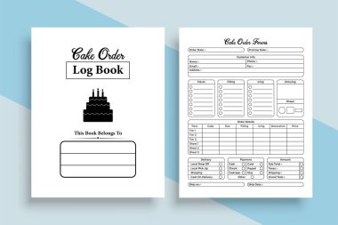 KDP dahili kek sipariş günlüğü. Günlük kek siparişi bilgileri ve içerik dizüstü bilgisayar şablonu. KDP dahili kayıt defteri. Pasta üreticisi iş sipariş izleyici ve müşteri bilgi denetleyici.