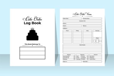 Kek siparişi kayıt defteri KDP 'nin içi. Pasta sipariş takip cihazı ve müşteri bilgi denetleyici şablonu. KDP dahili dergisi. Pasta siparişi detayları ve pasta malzemeleri iç dizüstü bilgisayarı.