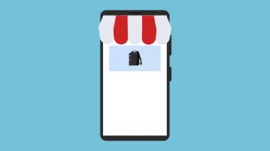 Çevrimiçi ödeme yöntemi ve alışveriş 4K animasyonu. Online ürün satışı, mobil bir uygulama kullanarak. Dijital ödeme sistemi animasyonu. Akıllı telefonla ürün alıp internetten para ödemek..