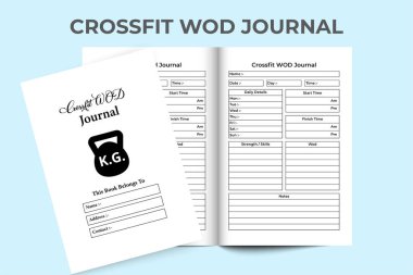 Crossfit WOD planlayıcısı KDP iç mimarisi. Günlük egzersiz planlayıcısı ve vücut gücü takip şablonu. KDP iç dizüstü bilgisayarı. Crossfit WOD planlayıcı ve egzersiz takip günlüğü iç mimarisi.