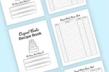 Kurabiye tarifi KDP iç kayıt defteri. Kurabiye yapma günlüğü ve kek tarifi takip şablonu. KDP iç dizüstü bilgisayarı. Kurabiye tarifi bilgi takip cihazı ve pasta malzemeleri denetleyici.