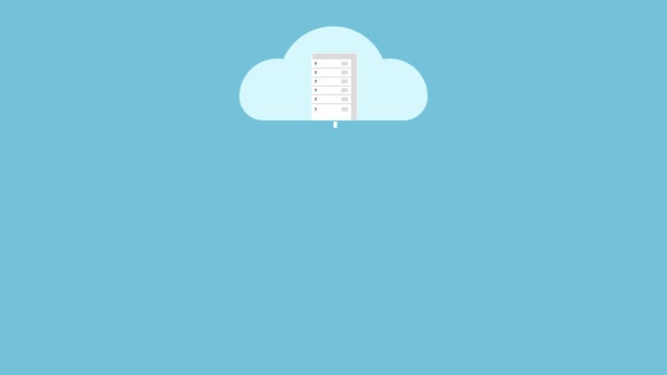 Λήψη Πληροφοριών Από Cloud Servers Concept Animation Σύννεφα Αποθήκευσης Και — Αρχείο Βίντεο