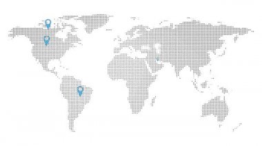 Dünya haritası konum simgeleri 4K animasyonuyla ortaya çıktı. İş dalları artıyor ve yer 4K görüntülerini gösteriyor. İş yerini ve GPS simgelerini gösteren dünya haritası 4K canlandırması.