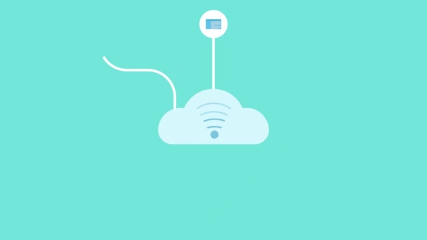 连接设备和社交媒体与Wifi服务4K动画 通过Wifi网络和社交媒体连接视频使用互联网 连接房屋和设备动画的网络图标 — 图库视频影像