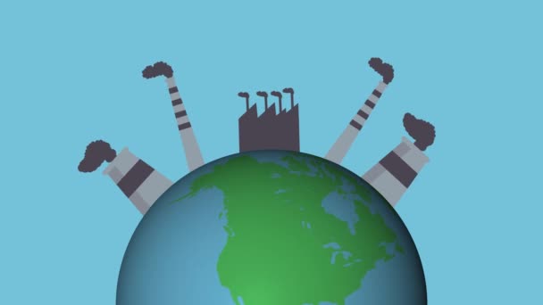 Animation World Pollution Increasing Mills Factories Industrial Waste Nuclear Power — Vídeo de Stock