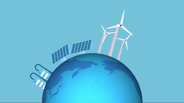 Naturligt Kraftproduktionskoncept Med Solpaneler Och Väderkvarnar Animering Miljövänlig Elproduktion Ökar — Stockvideo