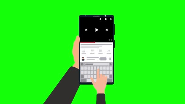 Searching Videos Online Typing Mobile Keyboard Animation Writing Comment Searching — Stockvideo