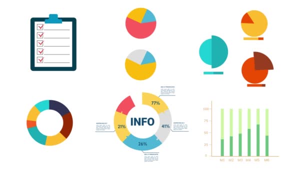 Gráfico Gráfico Infográfico Negócios Gráfico Pizza Animação Business Checklist Trabalho — Vídeo de Stock