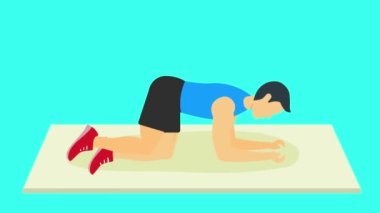 Leg stretching animation footage. Man stretching leg for daily muscle workout 4K animation. Young boy doing rainbow exercise for hip muscles and good health animated video.