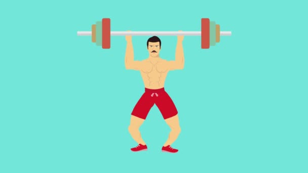 Muscular Man Doing Exercise Barbell Animation Bodybuilder Lifting Heavy Barbell — Stock Video