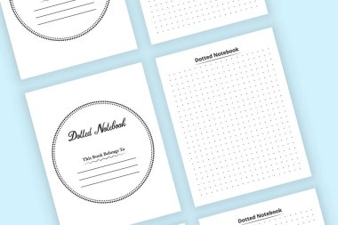 KDP 'nin içindeki küçük noktalı defter şablonu. Sanatçılar ve diğer belgeler için basit noktalı kayıt defteri. KDP iç dizüstü bilgisayarı. Tasarımcılar için noktalı çizim defteri iç şablon.