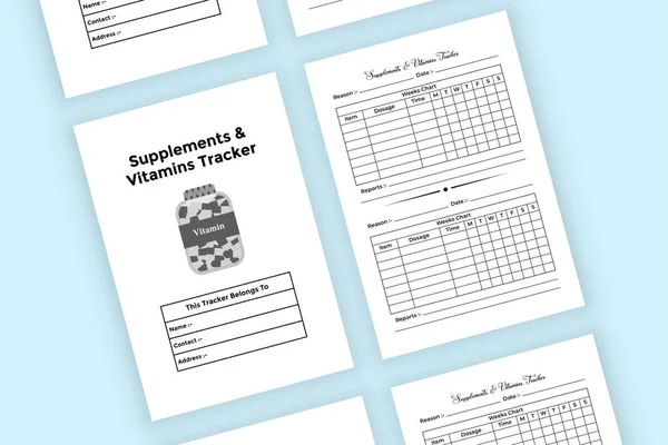 KDP 'nin içerisindeki takviye ve vitamin takip cihazı. Haftalık vitamin ve beslenme ilacı bilgi takip şablonu. KDP dahili dergisi. Ek bilgi ve vitamin takip cihazı içereName.