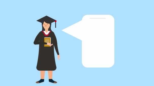 Sistema Ensino Conceito Graduação Animação Menina Vestindo Vestido Formatura Chapéu — Vídeo de Stock