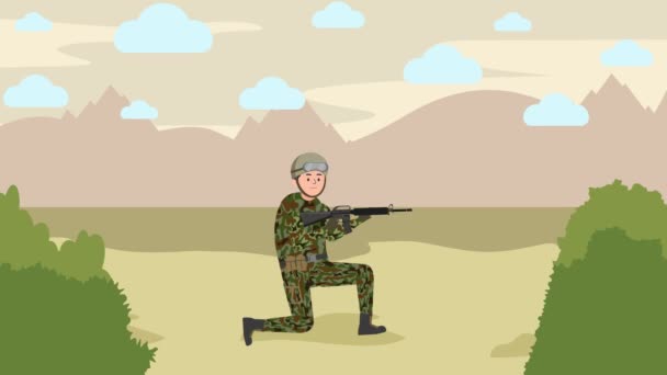 Soldier Training Assault Rifle Parade Ground Footage Flat Character Soldier — Stock Video