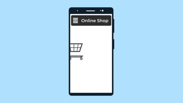 Online Αγορές Και Αγορά Ένα Smartphone Animation Παραγγείλετε Online Και — Αρχείο Βίντεο