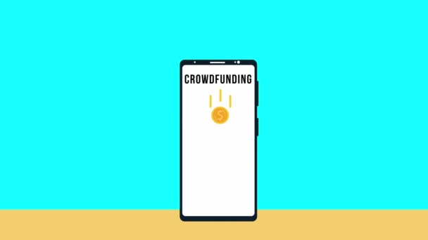 Crowdfunding App Animazione Con Una Ragazza Che Dona Denaro Collezione — Video Stock