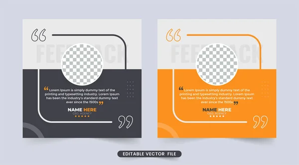 Customer feedback testimonial template vector with star ratings. Client testimonials template design with dark gray and yellow color. Customer feedback review or testimonial layout vector.