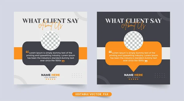 Client testimonials review layout template with a photo placeholder. Customer feedback testimonial and review section design with yellow and gray color. Minimalistic customer feedback testimonial.
