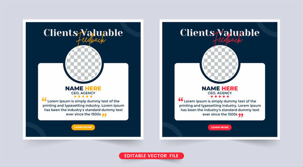 Customer service feedback and work review layout vector. Business client testimonials with photo and quote placeholders. Customer feedback review or testimonial template design vector.