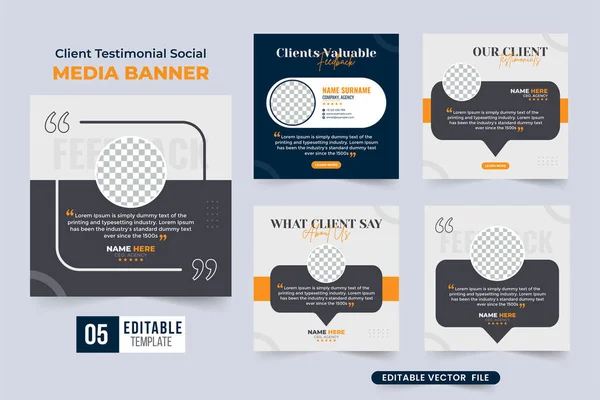 Customer Feedback Review Testimonial Template Collection Dark Color Business Client — Vector de stock