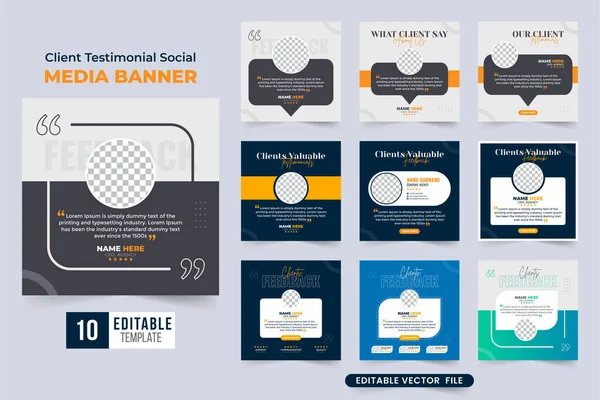 Client Work Review Testimonial Social Media Banner Collection Colorful Background — Vector de stock