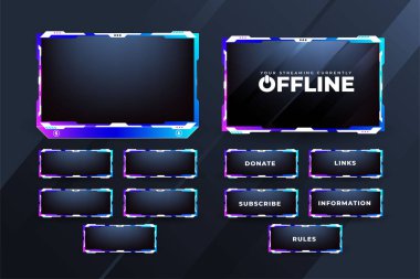 Online gaming overlay design with white and blue color shades. Streaming button decoration for gamers with an offline screen. Modern live stream overlay design element vector.
