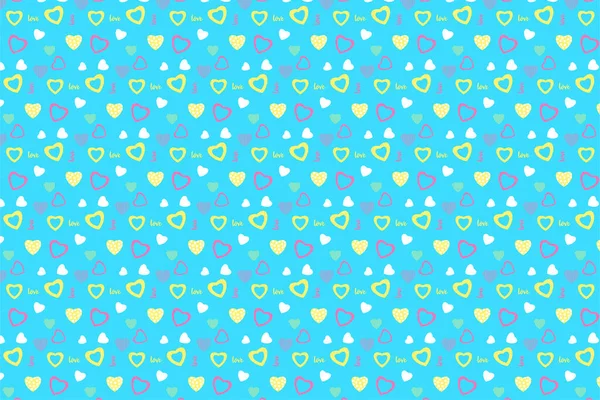 Cute love pattern decoration with minimal elements vector. Seamless pattern decoration with different love shapes on a blue background. Abstract love pattern design for background or bed sheets.