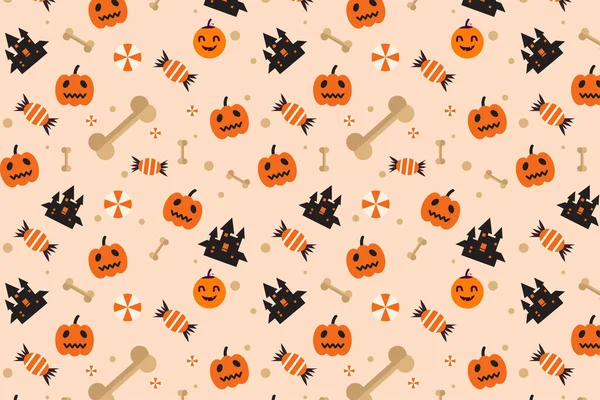 Abstract Halloween Pattern Design Smiling Pumpkins Bones Vector Halloween Seamless — Vettoriale Stock