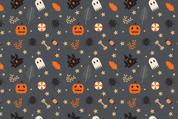 Beautiful Halloween Element Pattern Vector Dark Background Halloween Endless Pattern — Image vectorielle