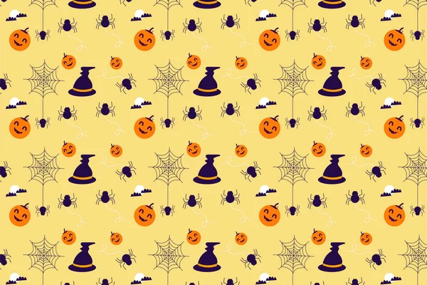 Cute Halloween Pattern Background Vector Scary Pumpkins Witch Hats Spooky — Image vectorielle