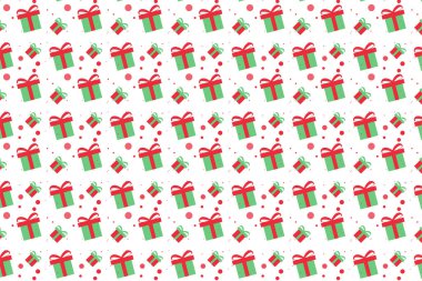 Christmas pattern background with different gift shapes and dots. Endless Christmas pattern vector for wallpapers and wrapping papers. Christmas decoration pattern design on a white background.