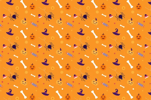 Halloween Pattern Background Vector Scary Pumpkins Human Bones Halloween Spooky — Image vectorielle