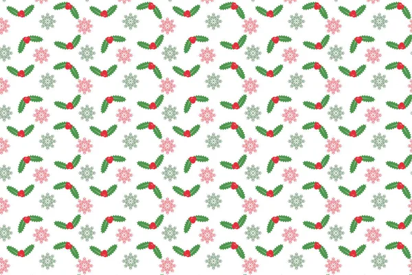 Abstract Christmas Pattern Vector Green Leaves Red Cherries Christmas Wrapping — 图库矢量图片