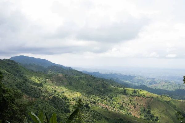 Rural Mountain View Cloudy Sky Hilly Jungle Green Hilltop View — Foto Stock