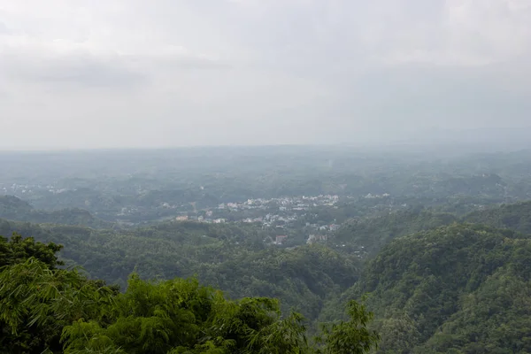 Hilltop Drone Shot City Landscape Bandarban City Middle Mountains Urban — Stok fotoğraf