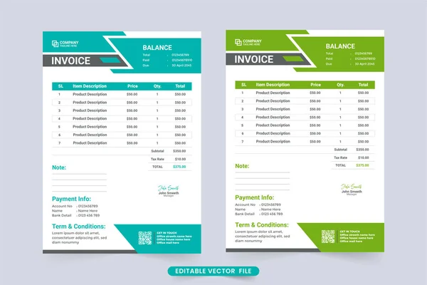Minimalist Payment Receipt Business Invoice Vector Invoice Template Decoration Blue — Image vectorielle