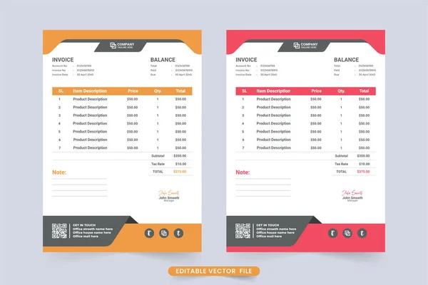 Creative Business Voucher Design Orange Red Colors Payment Agreement Invoice — Image vectorielle