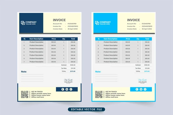Simple Business Voucher Cash Receipt Blue White Colors Minimal Invoice — Vector de stock
