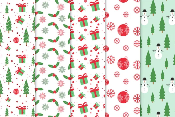 Abstract Pattern Collection Red Green Christmas Elements Vector Seamless Christmas — 图库矢量图片