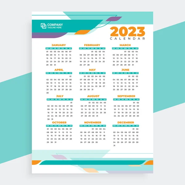 2023 Year Calendar Vector Abstract Shapes Blue Color Minimal Business — Stock Vector