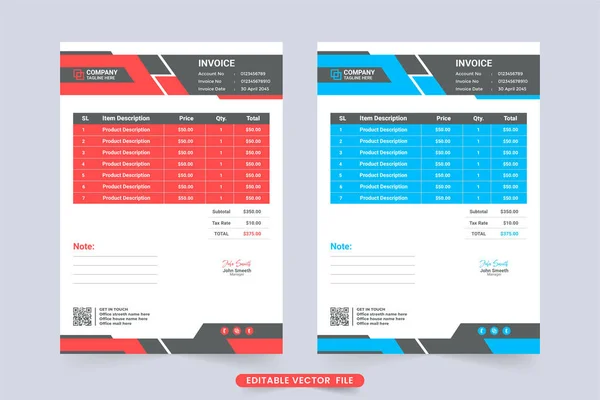 Digital Business Invoice Design Abstract Shapes Creative Minimal Invoice Template — Image vectorielle