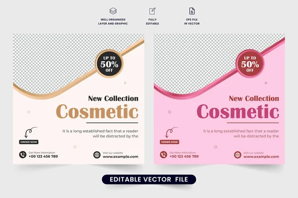Kosmetické Slevy Nabízejí Šablonu Vektor Zlatými Růžovými Barvami Kosmetický Produkt — Stockový vektor