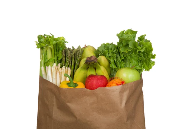 Top Brown Paper Grocery Bag Stuffed Full Fruits Vegetables Celery — 图库照片