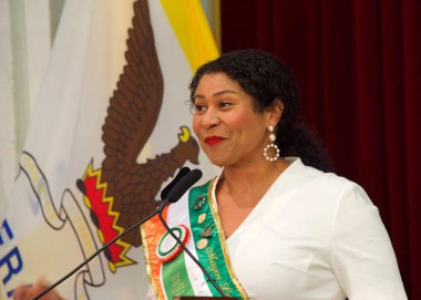 San Francisco, CA - 11 Mart 2022 San Francisco Belediye Başkanı London Breed, İrlanda Bayrak Yükseltme Töreni 'nde konuşma yapacak..