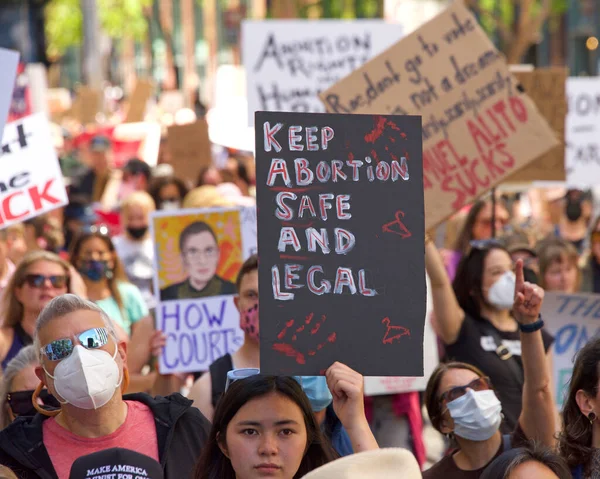 San Francisco May 2022 Unidentified Participants Marching Streets Holding Signs — Fotografia de Stock