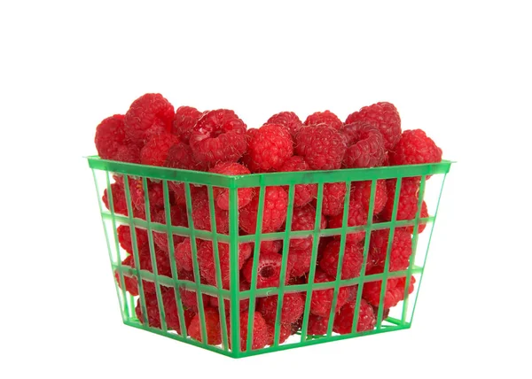 Green Open Weave Plastic Pint Sized Basket Full Fresh Ripe — Stock Photo, Image