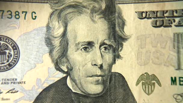 Wideo Przybliżające Andrew Jacksona Przodu Banknotu Dolarowego Ekstremalne Zbliżenie — Wideo stockowe