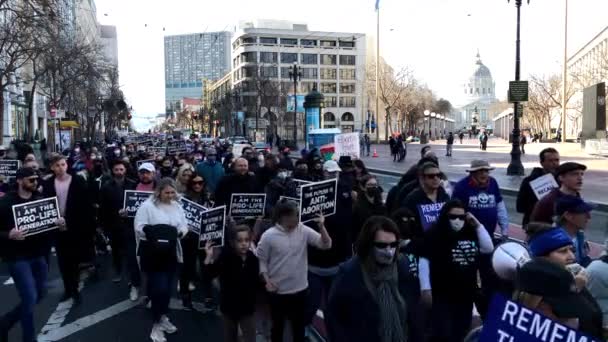 San Francisco Ocak 2021 Kimliği Belirlenemeyen Katılımcıların Yaşam Yürüyüşü Nde — Stok video