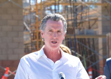 Antioch, CA - August 11, 2022: California Governor Newsom speaking at a press conference to announce water supply strategies for CA, which include the construction of a brackish water desalination plant