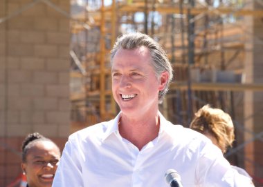 Antioch, CA - August 11, 2022: California Governor Newsom speaking at a press conference to announce water supply strategies for CA, which include the construction of a brackish water desalination plant